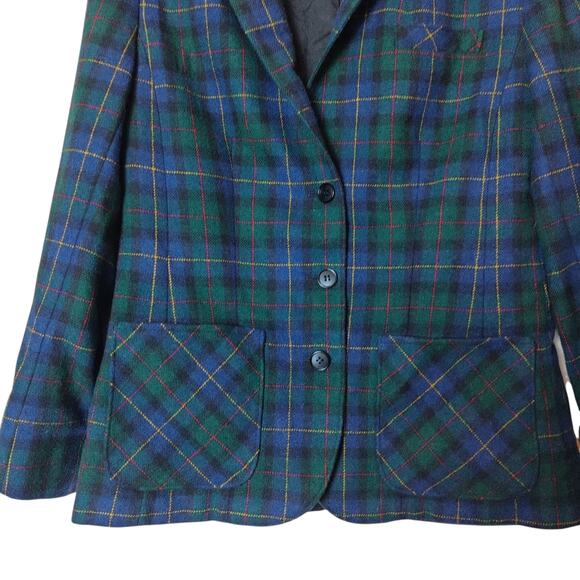 Vtg Pendleton Virgin Wool Tartan Plaid Schoolboy Prep Blazer 8 Academia Blue - Picture 4 of 11